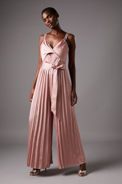 Coast Satin Lace Mix Jumpsuit Dusky Pink