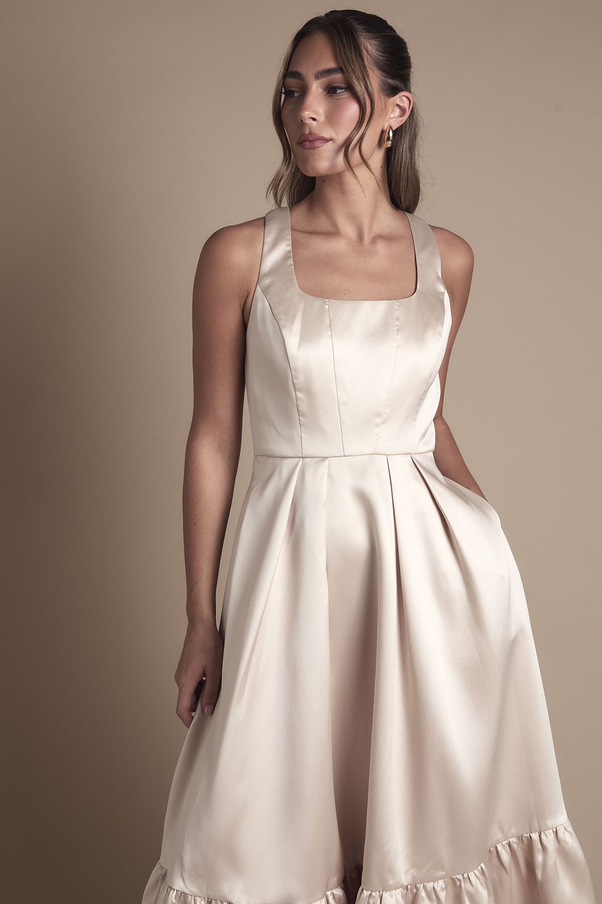 Coast Twill Strapless Full Skirted Bridesmaid Dress Champagne image 3