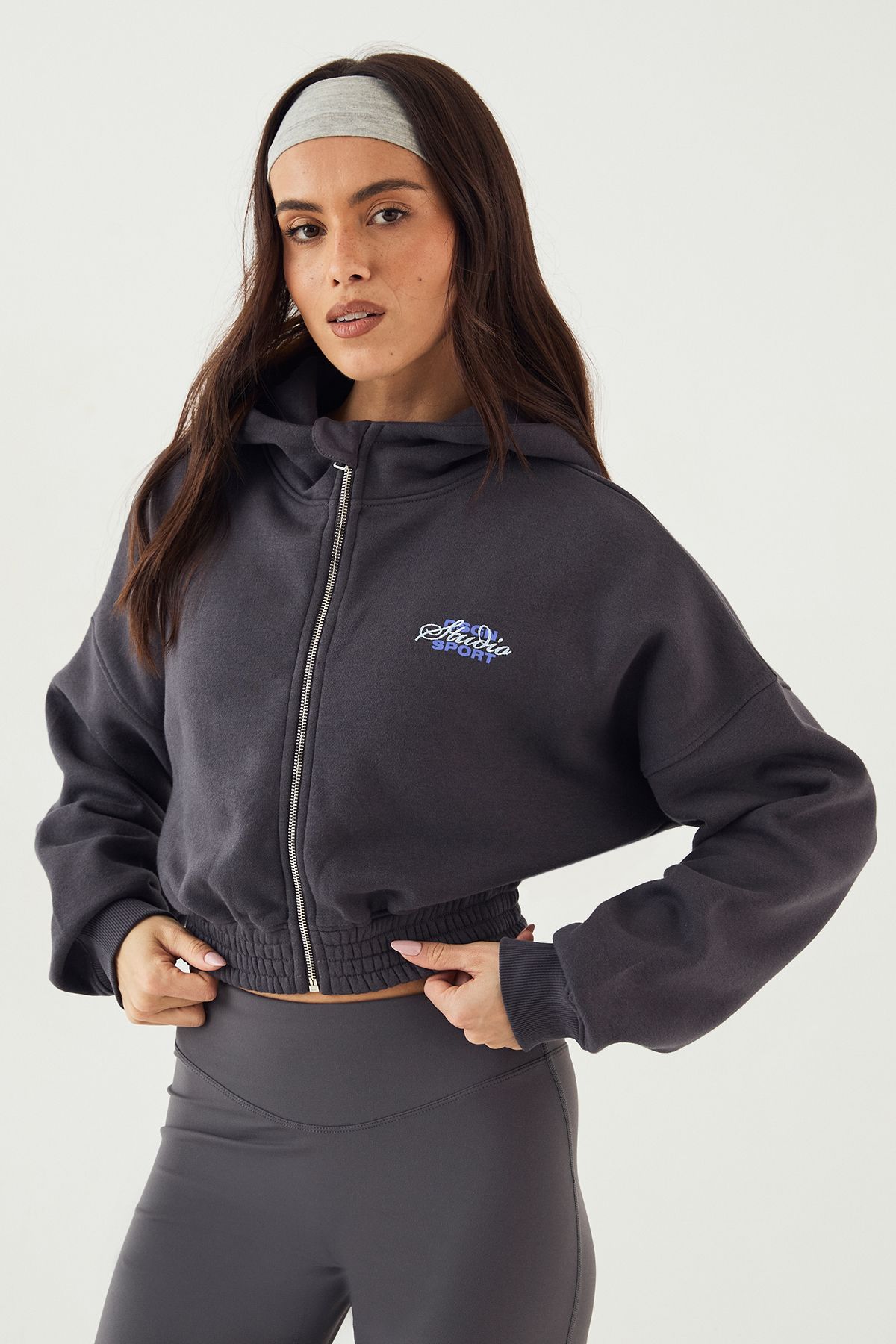 DSGN Studio DSGN Studio Sport Boxy Crop Zip Through Hoodie Slate Grey image 1