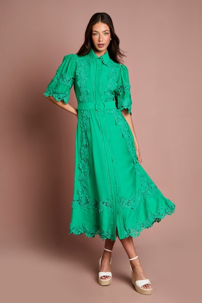 Coast Lace Panelled Belted Shirt Dress Green
