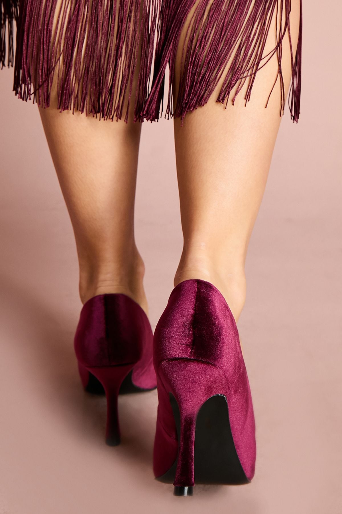 Coast Livvy Velvet Brooch Detail High Heel Stiletto Court Shoes Burgundy image 4