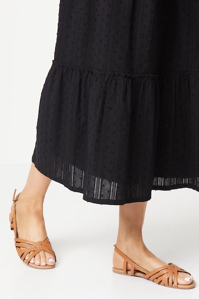 Dorothy Perkins Fiona Faux Leather Lattice Peep Toe Slingback Flat Sandals Tan