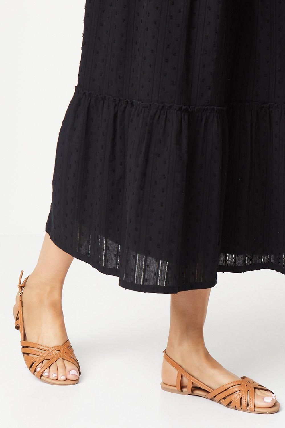 Dorothy Perkins Fiona Faux Leather Lattice Peep Toe Slingback Flat Sandals Tan image 1