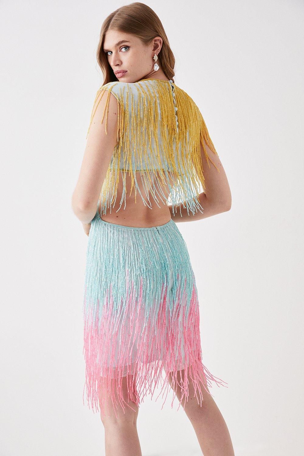 Coast Beaded Fringe Colourblock Mini Dress Multi image 3