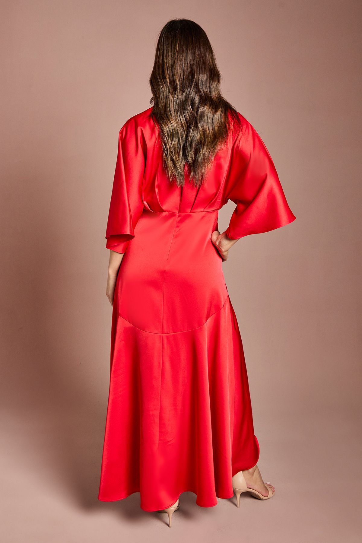Coast Satin Back Crepe Ruffle Wrap Midi Dress Flame Red image 3
