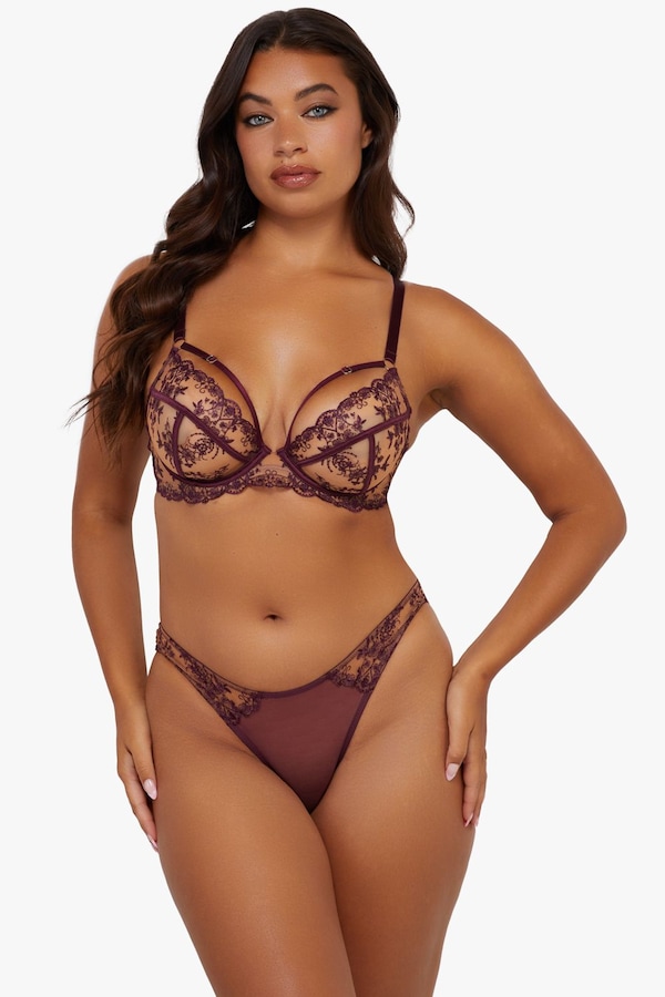 Playful Promises Cassia Wine Custom Embroidery Bra