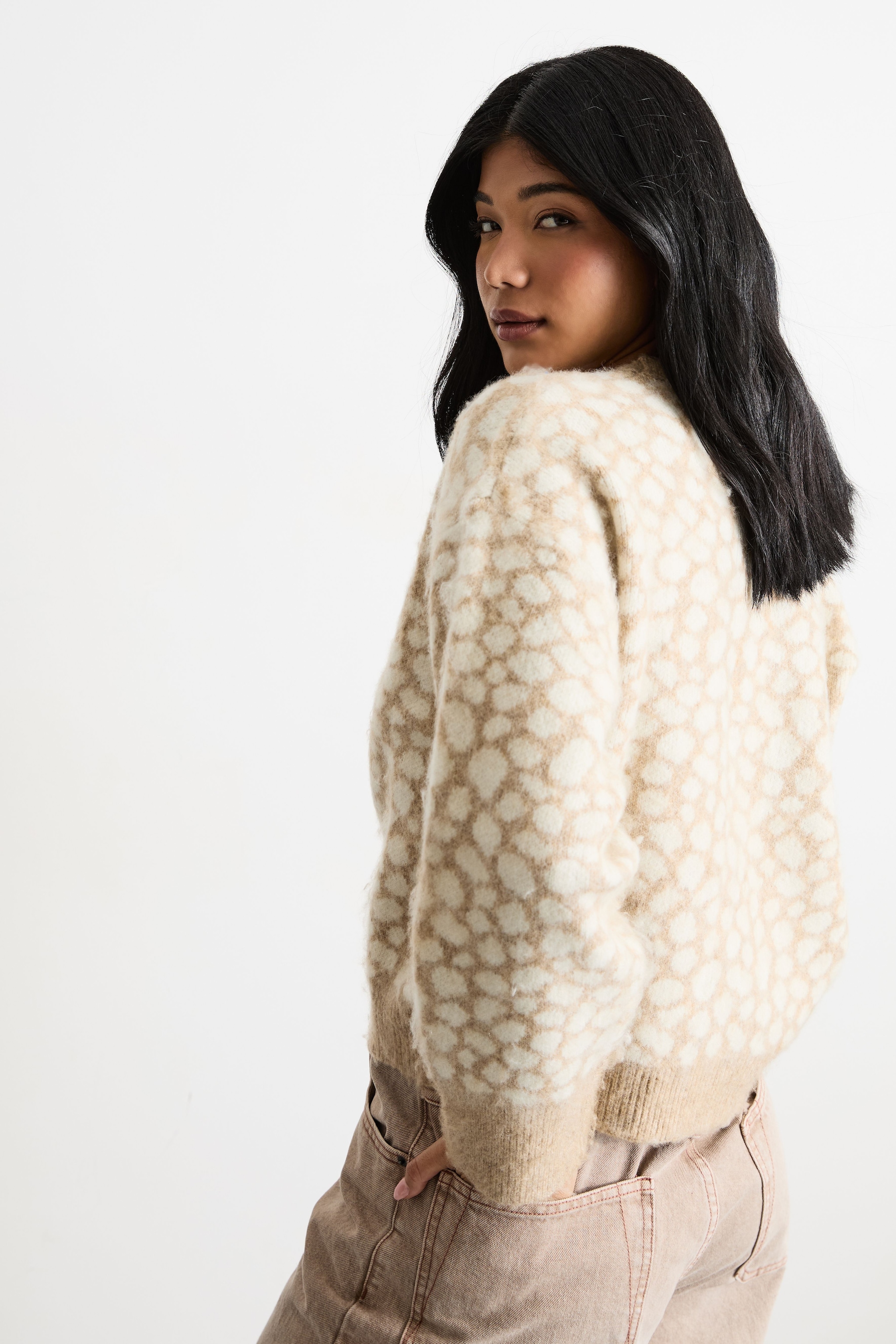 Warehouse Deer Jacquard Knit Jumper Neutral image 3