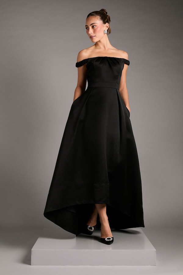 Coast Bardot Fit and Flare Hi Low Hem Maxi Dress Black