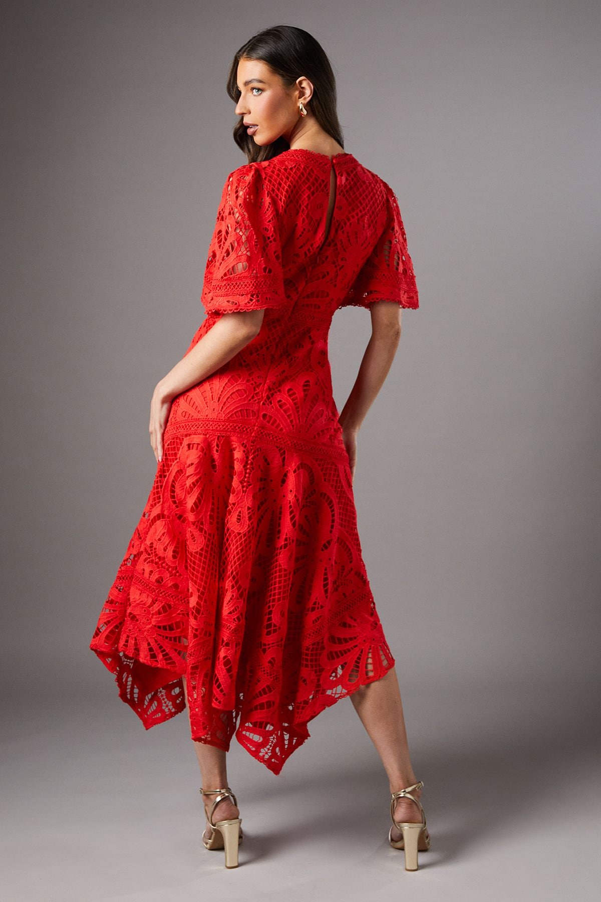 Coast Placement Lace Hanky Hem Dress Poppy image 3