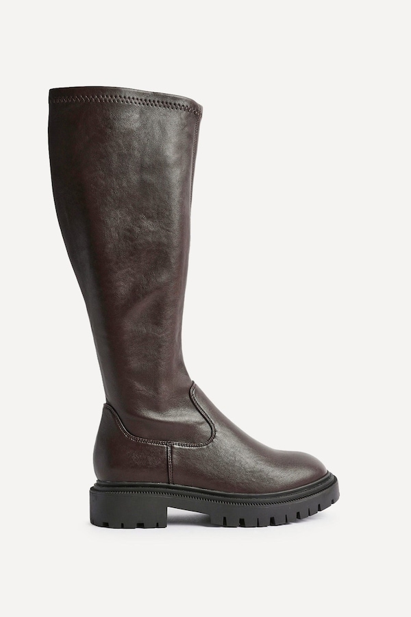 Linzi Hallie Brown Faux Leather Long Boots