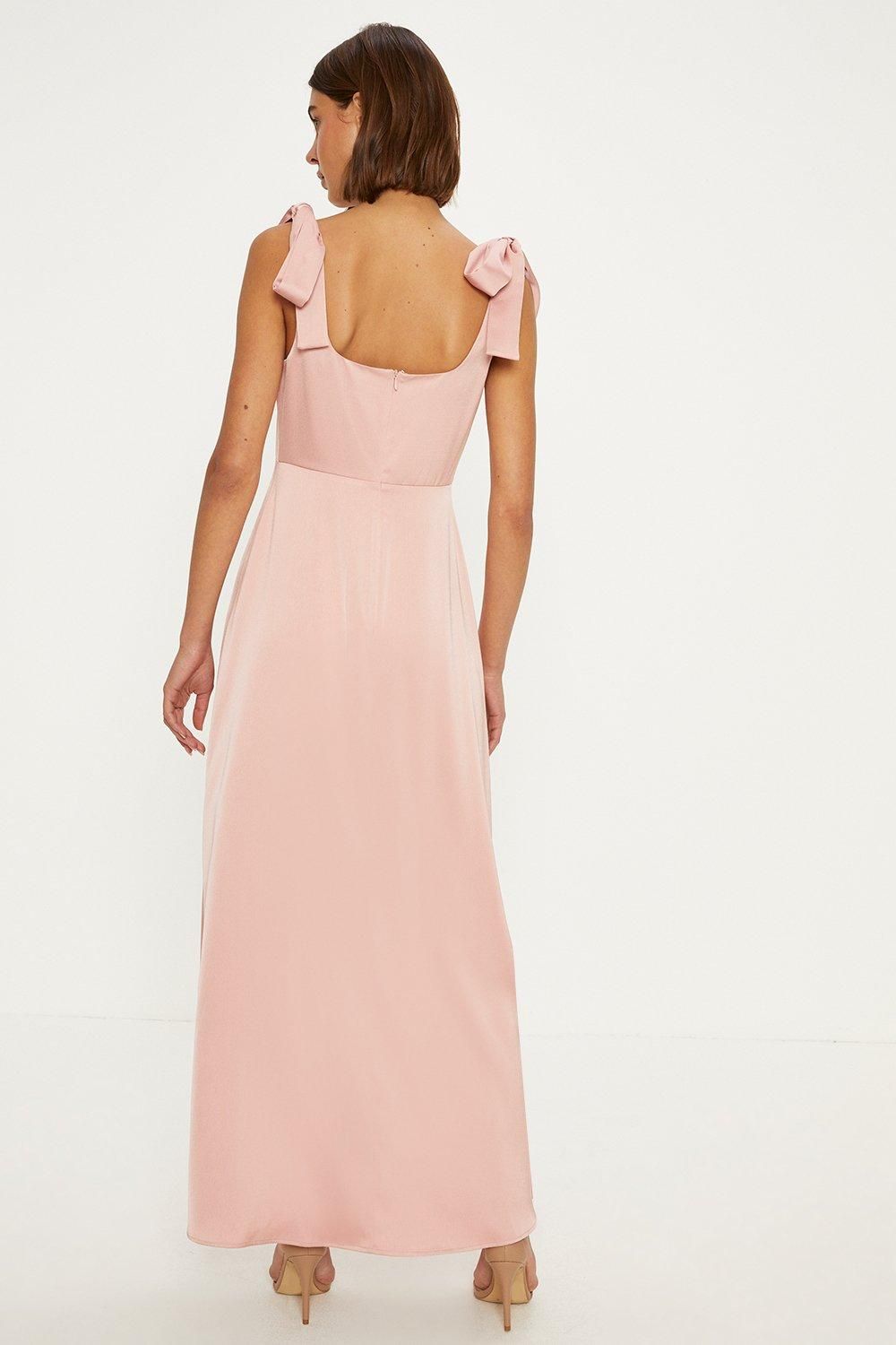 Oasis Oasis by Coast Satin Tie Shoulder Midi Bridesmaid Dress Dusky Pink image 3