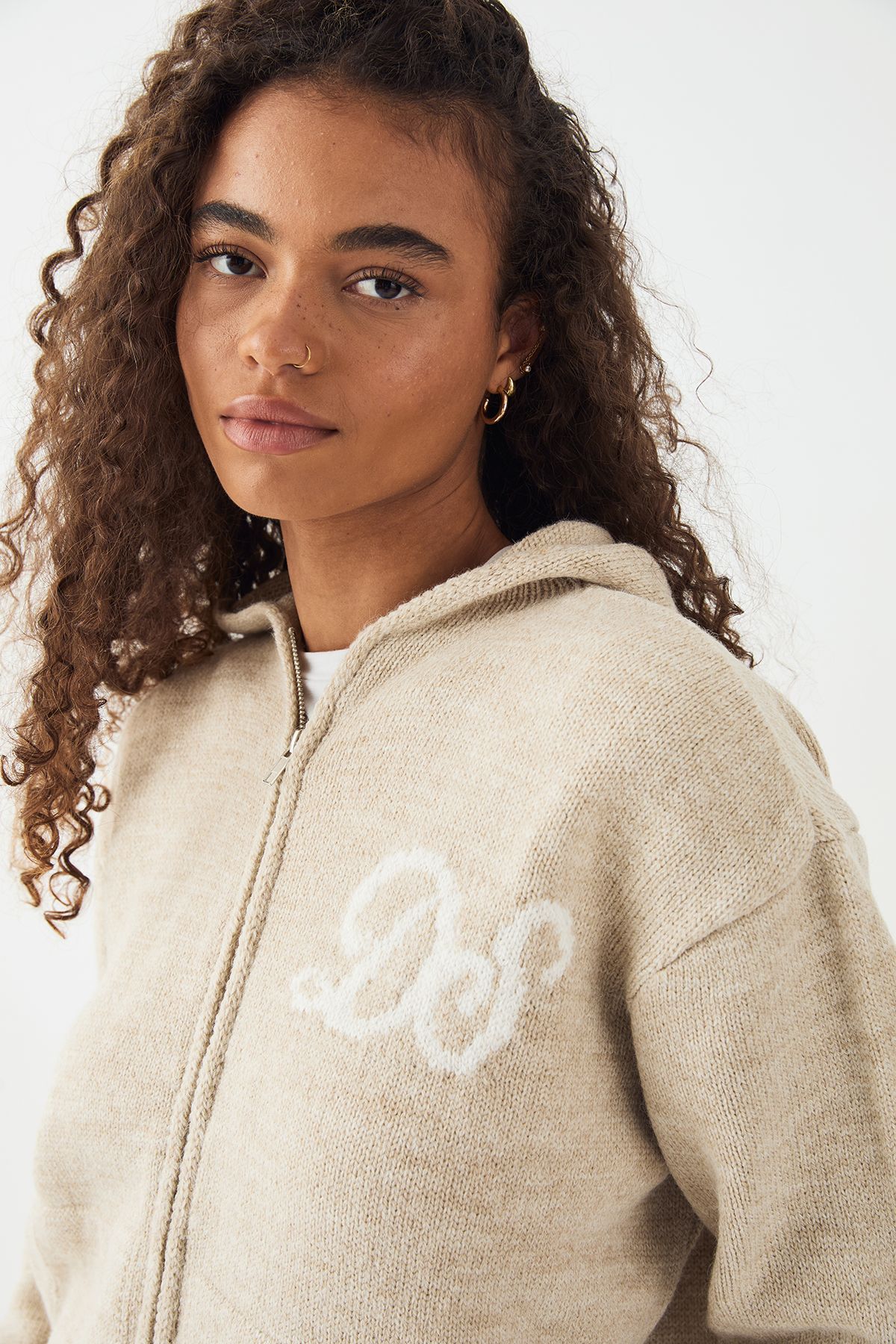 DSGN Studio DSGN Studio Knitted Zip Through Hoodie Oatmeal image 4