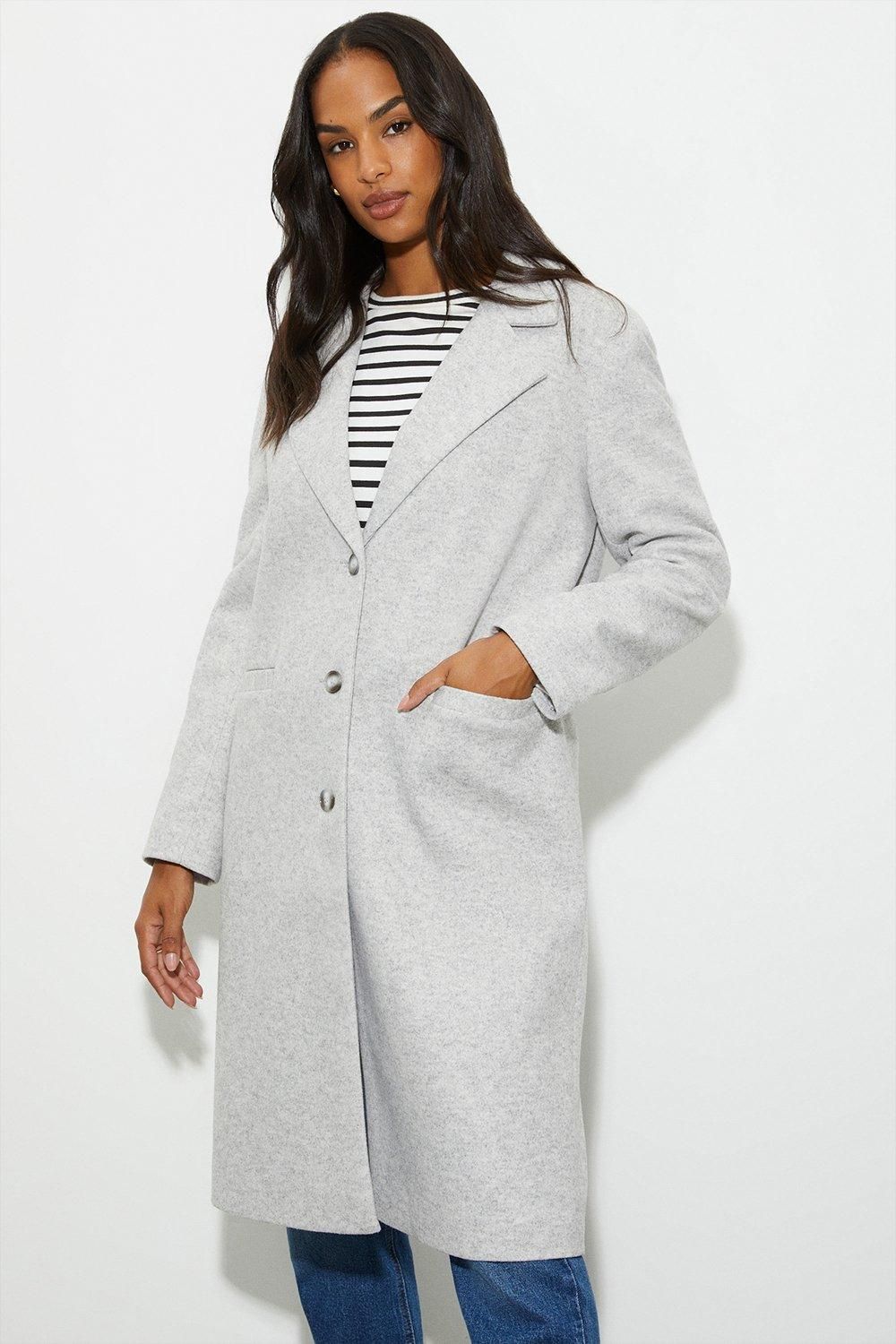 Dorothy Perkins Longline Single Breasted Boyfriend Coat Grey Marl