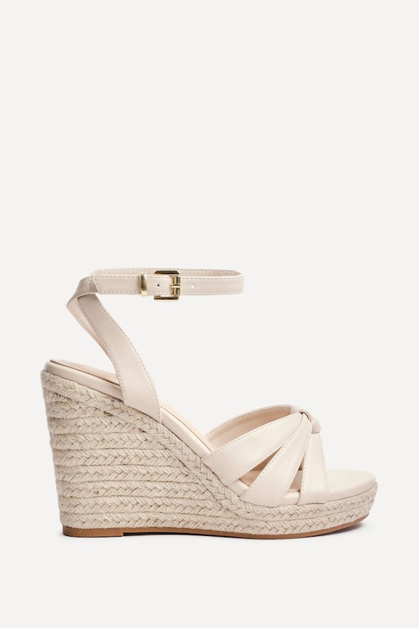 Linzi Goddess Nude Faux Leather Espadrille Wedge