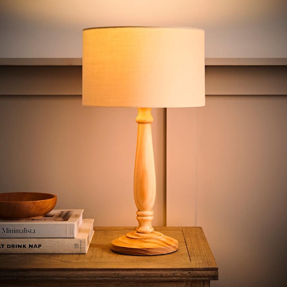 ValueLights Victoria Light Wood Traditional Table Lamp with Fabric Drum Shade and LED Bulb image 3