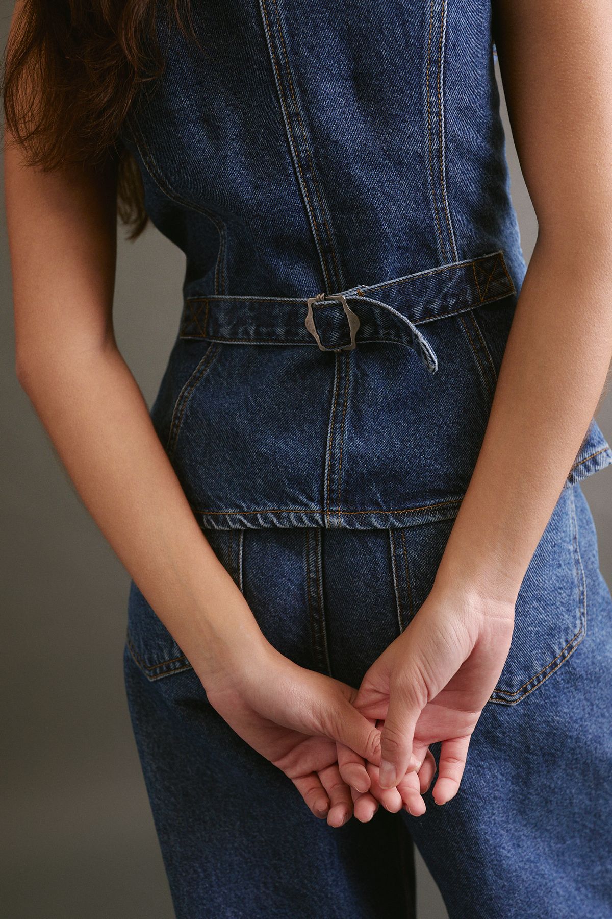 NastyGal The Longline Denim Waistcoat Authentic Midwash image 4