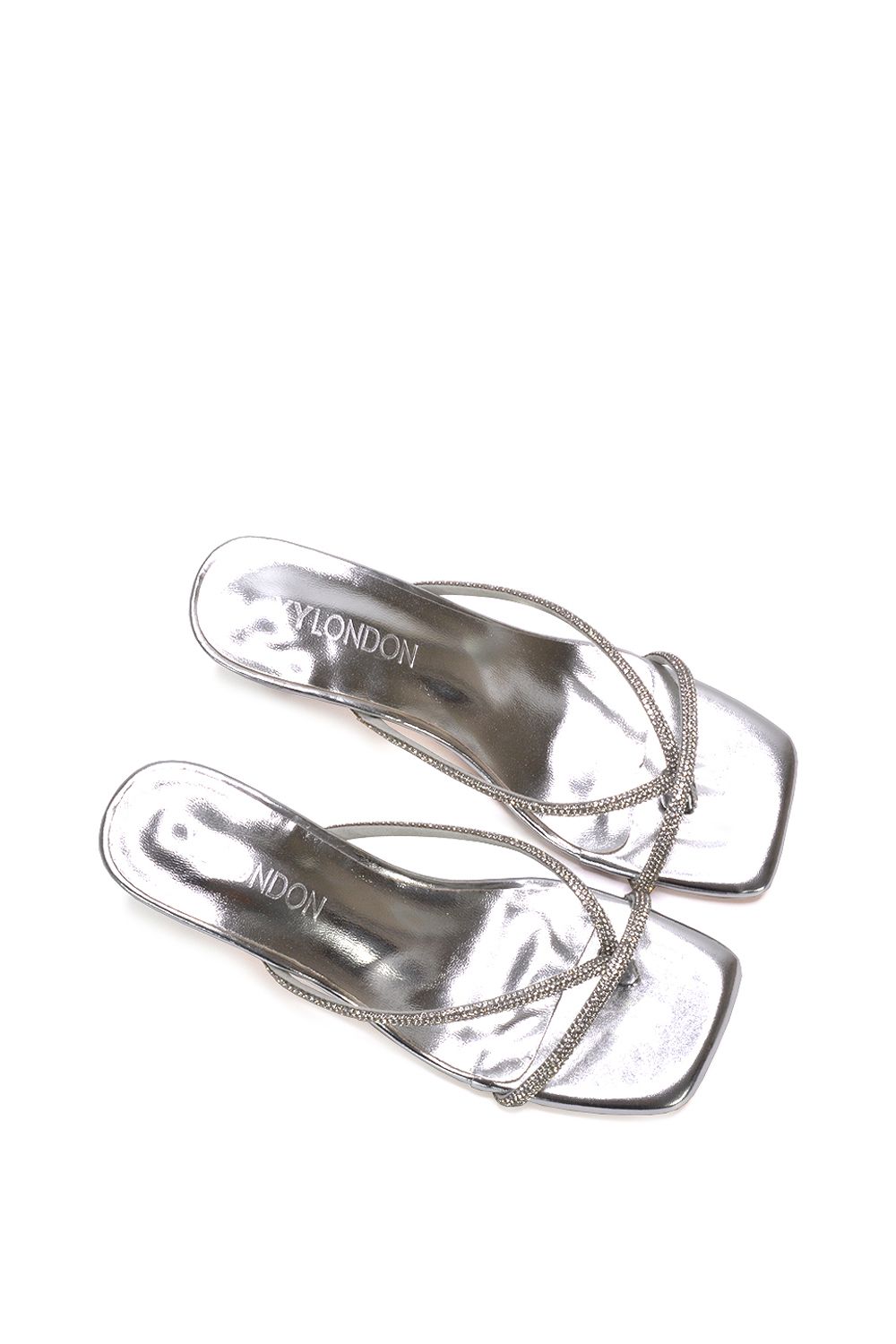 XY London 'Megan' Slip On Sparkly Diamante Mid Kitten Heel Sandal Mules image 5