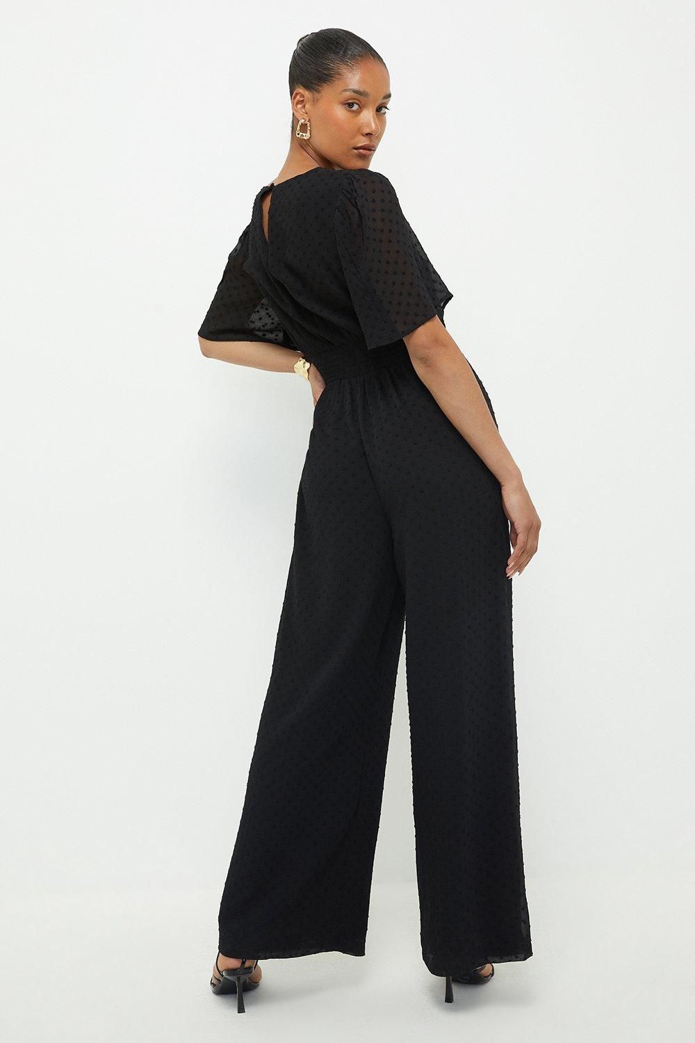 Dorothy Perkins Black Chiffon Dobby Shirred Waist Jumpsuit Black image 3