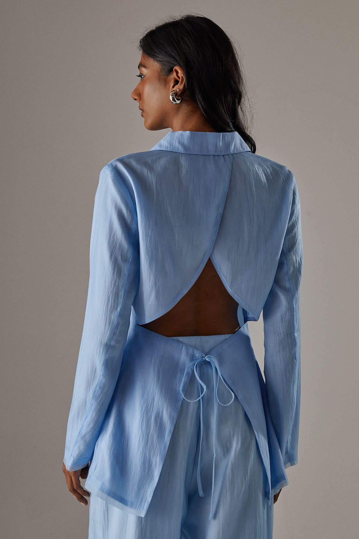 Warehouse Deconstructed Organza open Back Blazer True Blue image 4