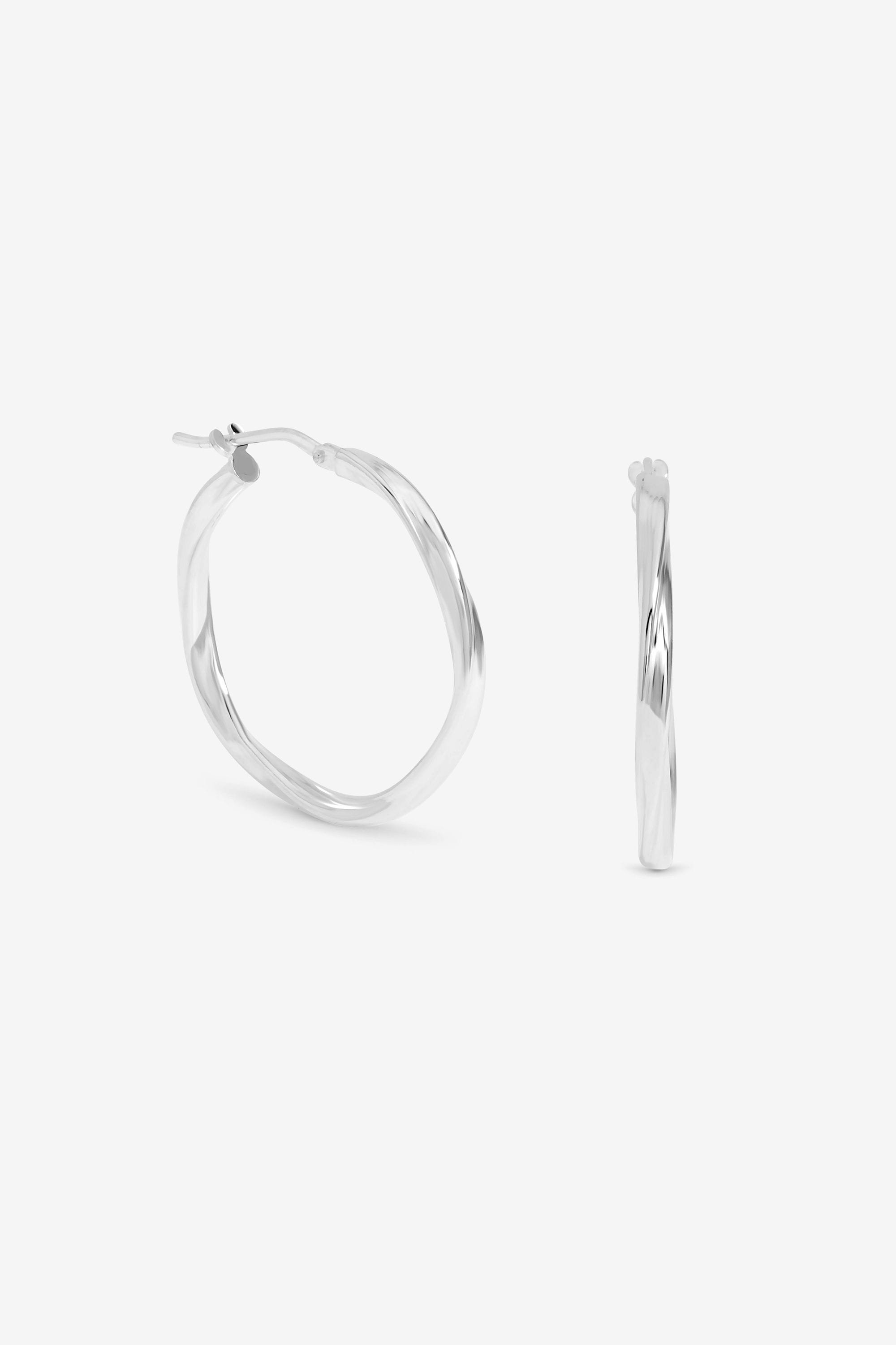 Simply Silver Sterling Silver 925 Polished MediumTwist Hoop Earrings image 1