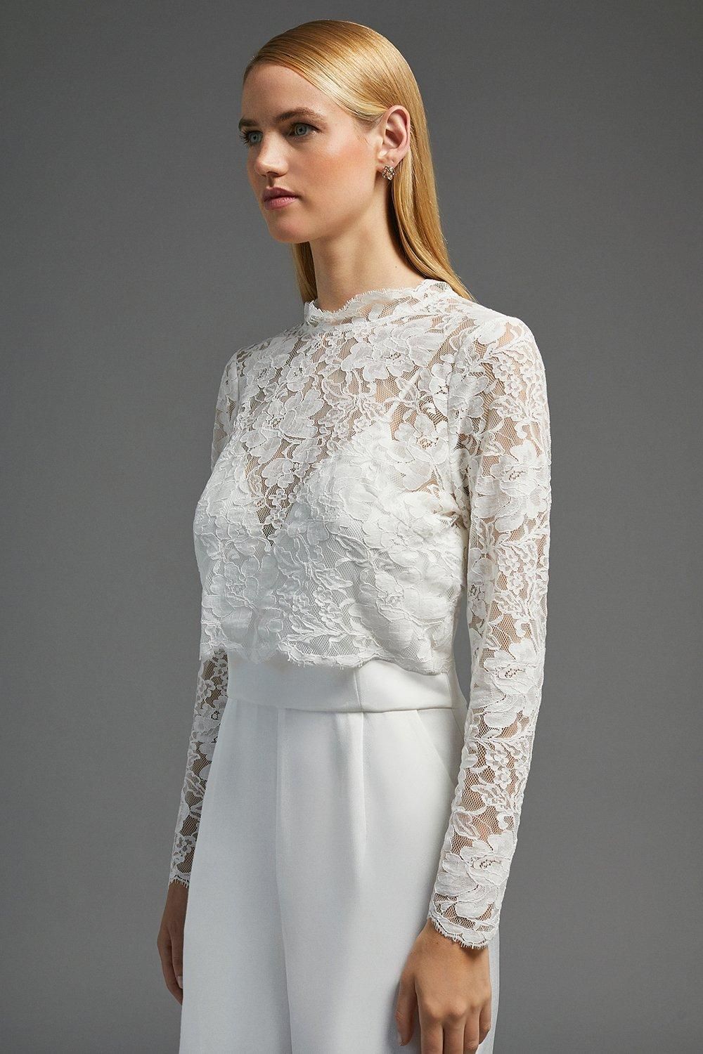 Coast High Neck Longsleeve Lace Top Ivory image 2