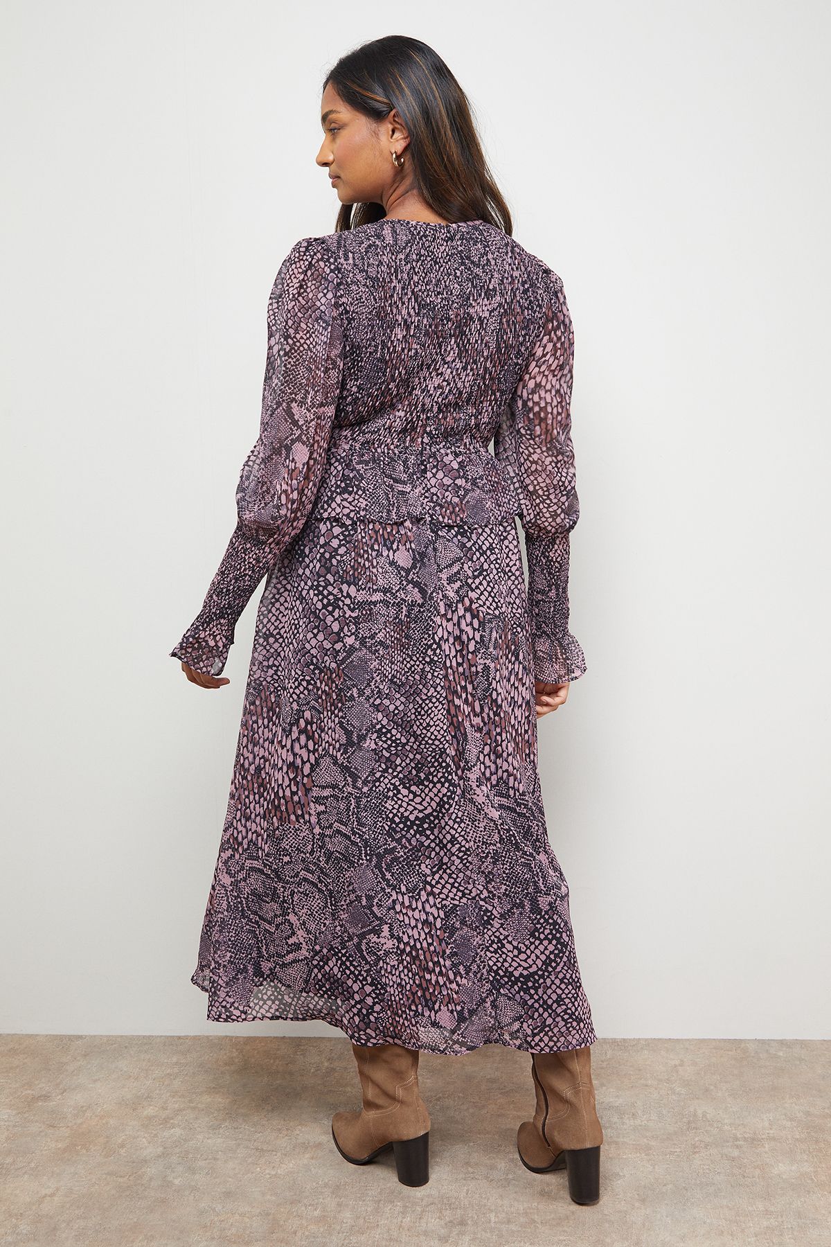 Oasis Western Shirred Bodice Long Sleeve Dress Multi image 3