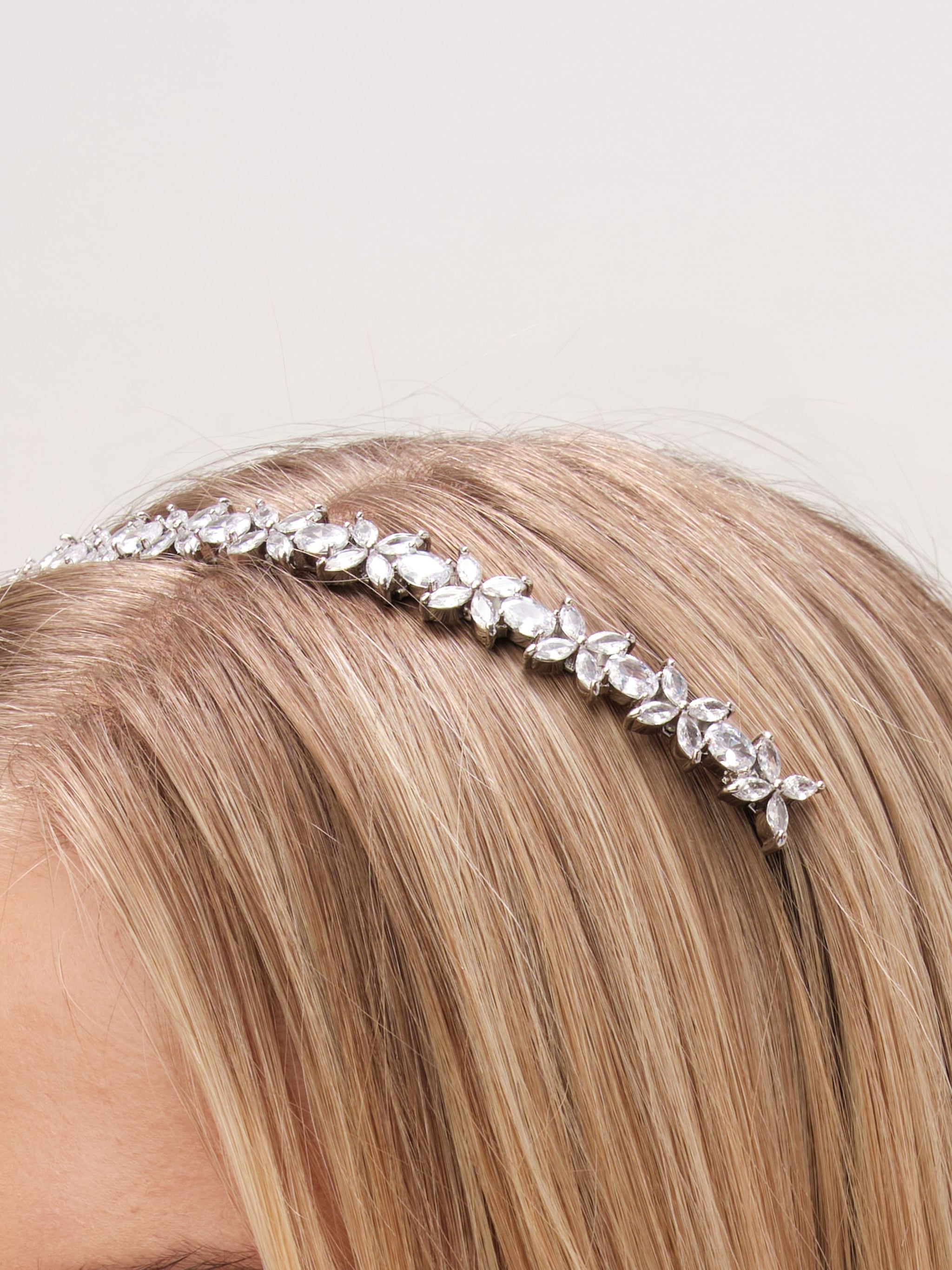 Jon Richard Silver Plated Crystal Floral Single Row Headband image 2