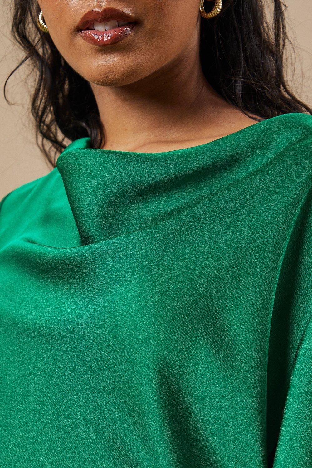 Oasis Petite Occasion Satin Cowl Mini Dress Green image 5