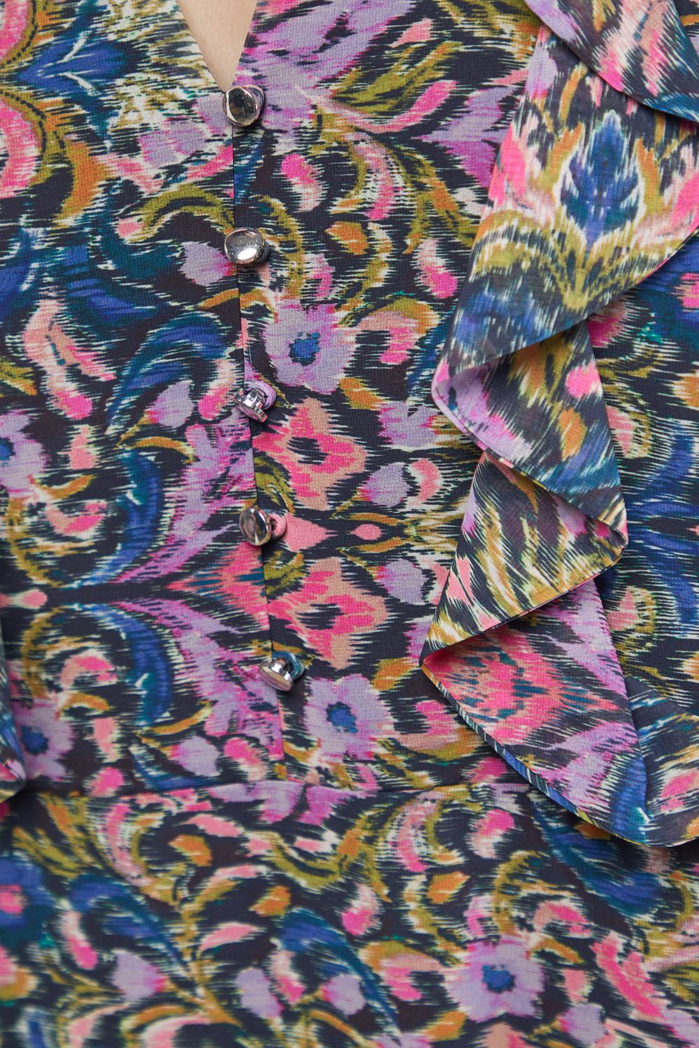 Oasis Printed Boho Ruffle Button Down Mini Dress Multi image 5