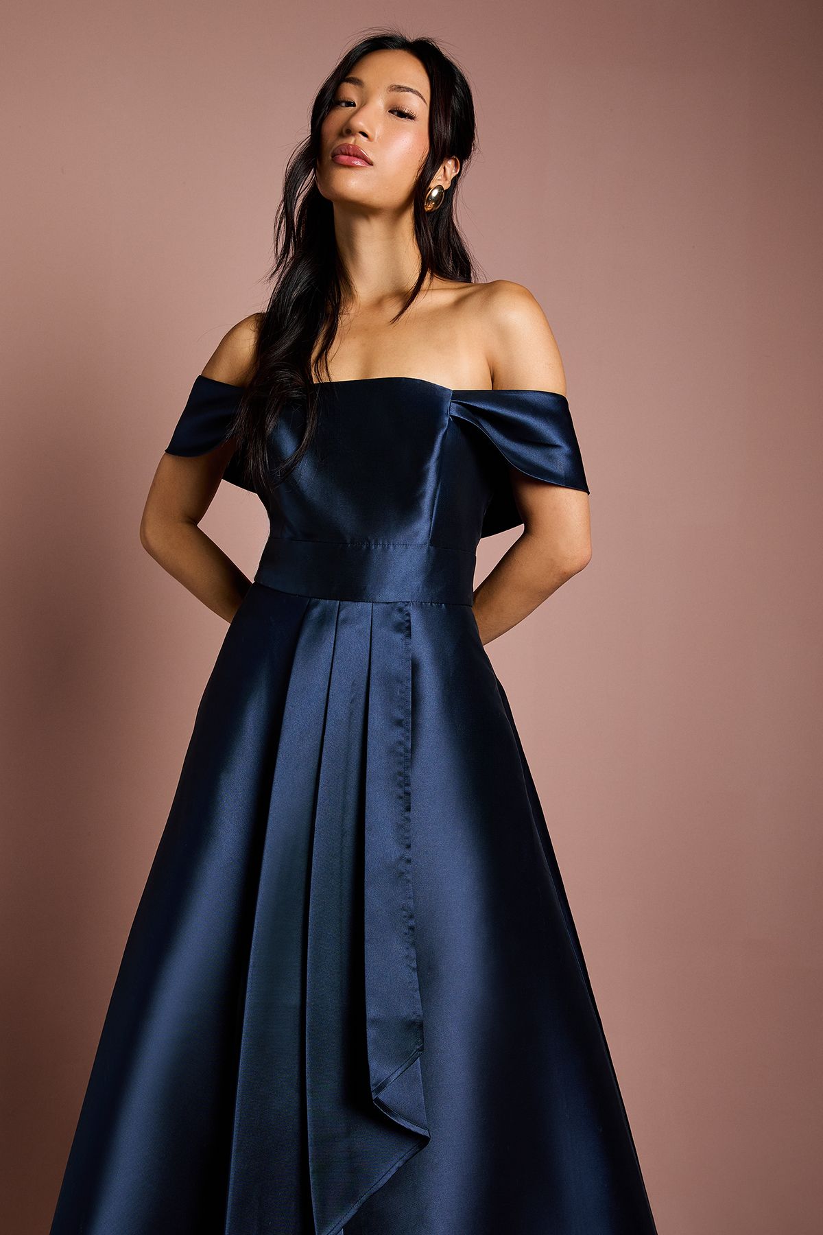 Coast Bardot Twill Waterfall Bridesmaid Dress Navy image 4