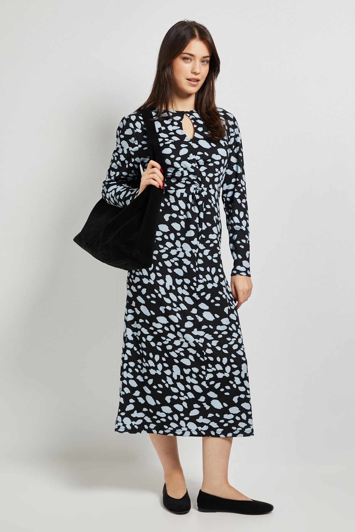 Dorothy Perkins Animal Knot Waist Long Sleeve Midi Dress Animal image 4