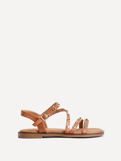 Linzi Destino Tan Faux Leather Studded Gladiator Style Flat Sandal
