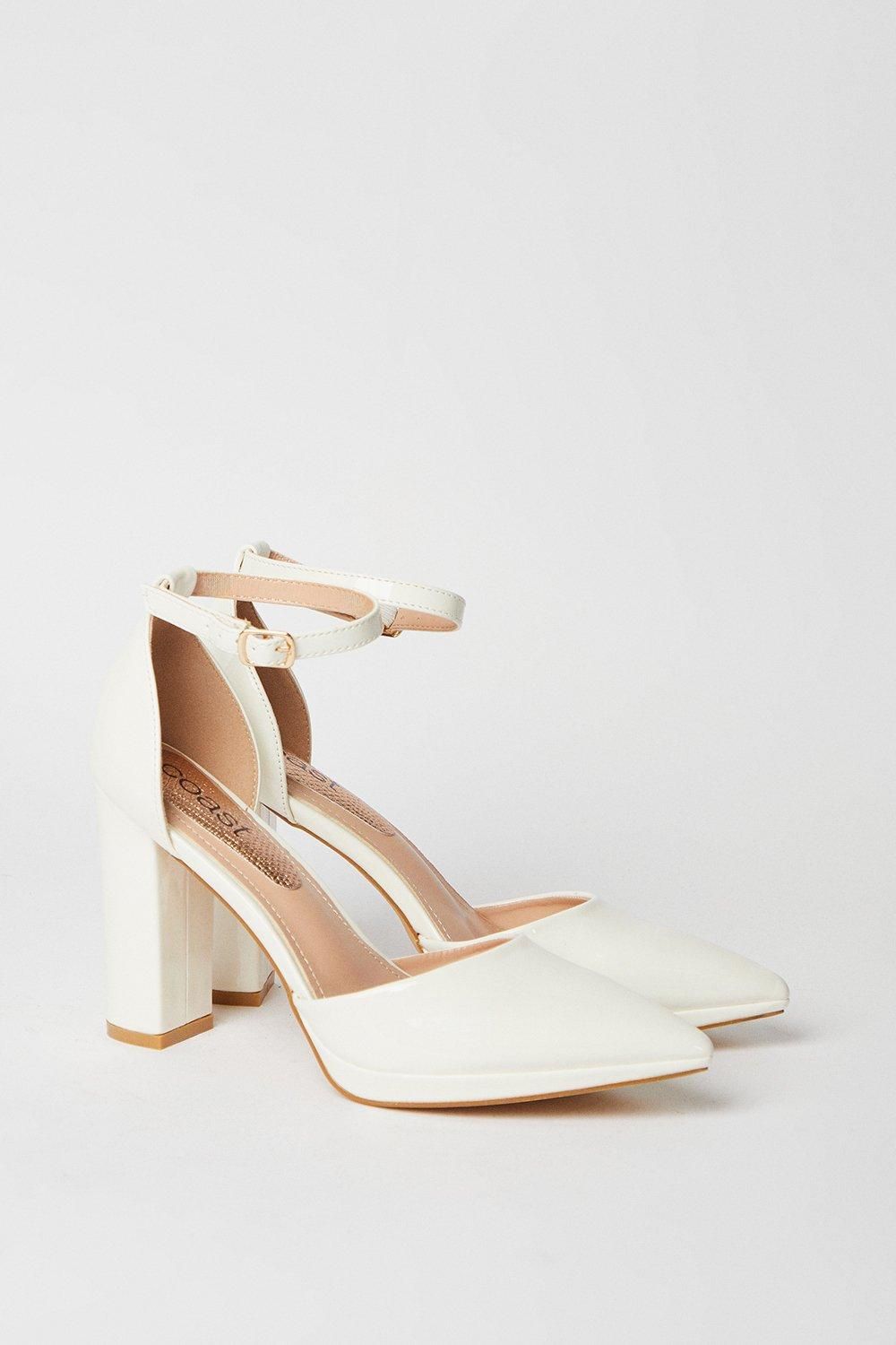 Coast Bridal Sadie Faux Leather Platform Pointed High Block Heel Court Shoes White image 3