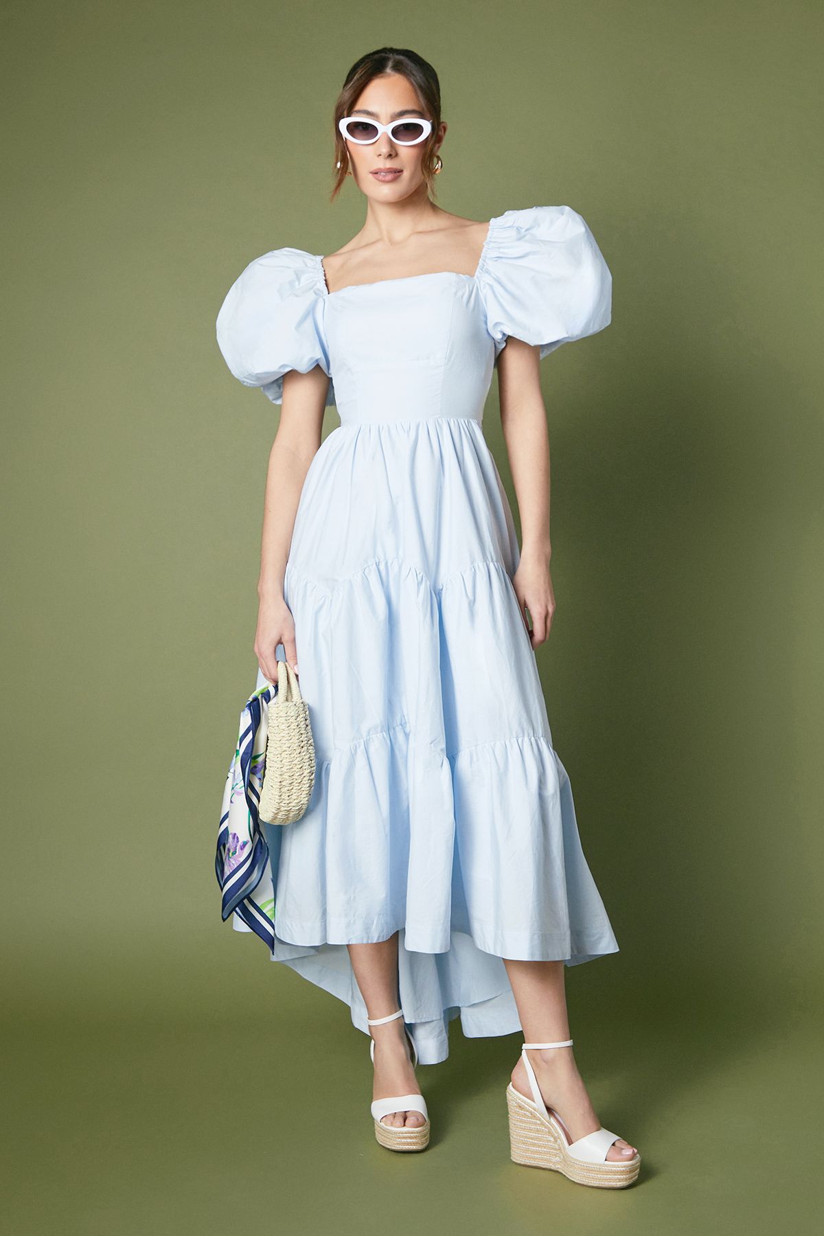 Coast Puff Sleeve Tiered High Low Maxi Dress Light Blue image 1