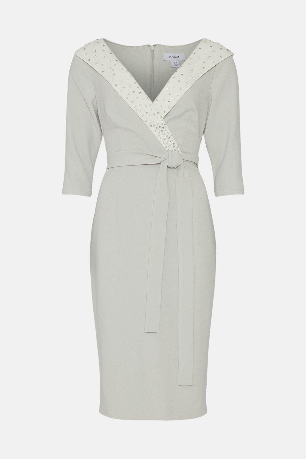 Coast Premium Off Shoulder Embellished Pencil Dress Silver image 4