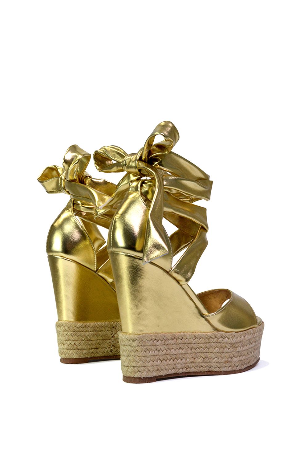 XY London 'Sansa' Tie Up Woven High Wedge Platform Heel Sandals image 4