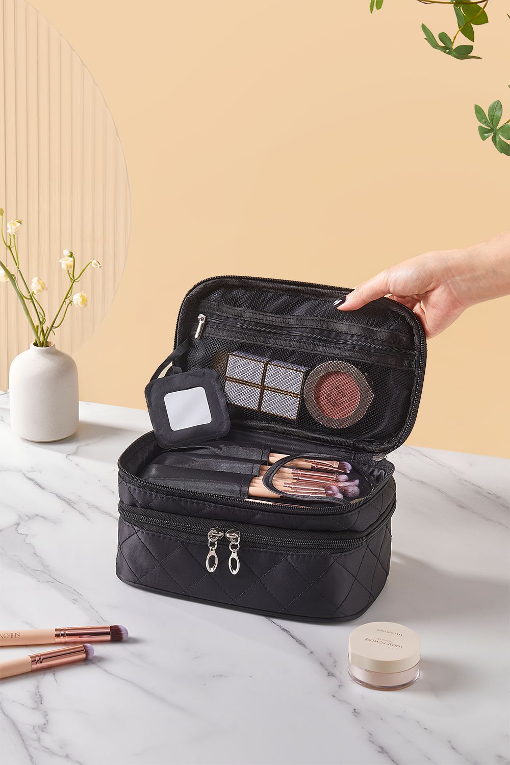 SHEONLY Large Capacity Double Layers Waterproof Travel Makeup Bag Toiletry Bag For Dormitory & Bedroom Vanity Case image 1