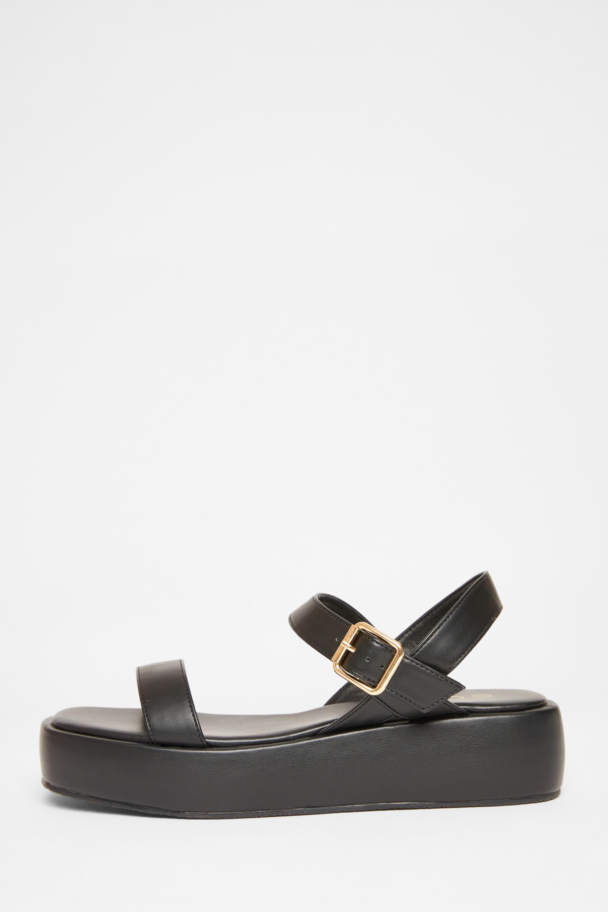 Quiz Black Faux Leather Flatform Sandals image 3