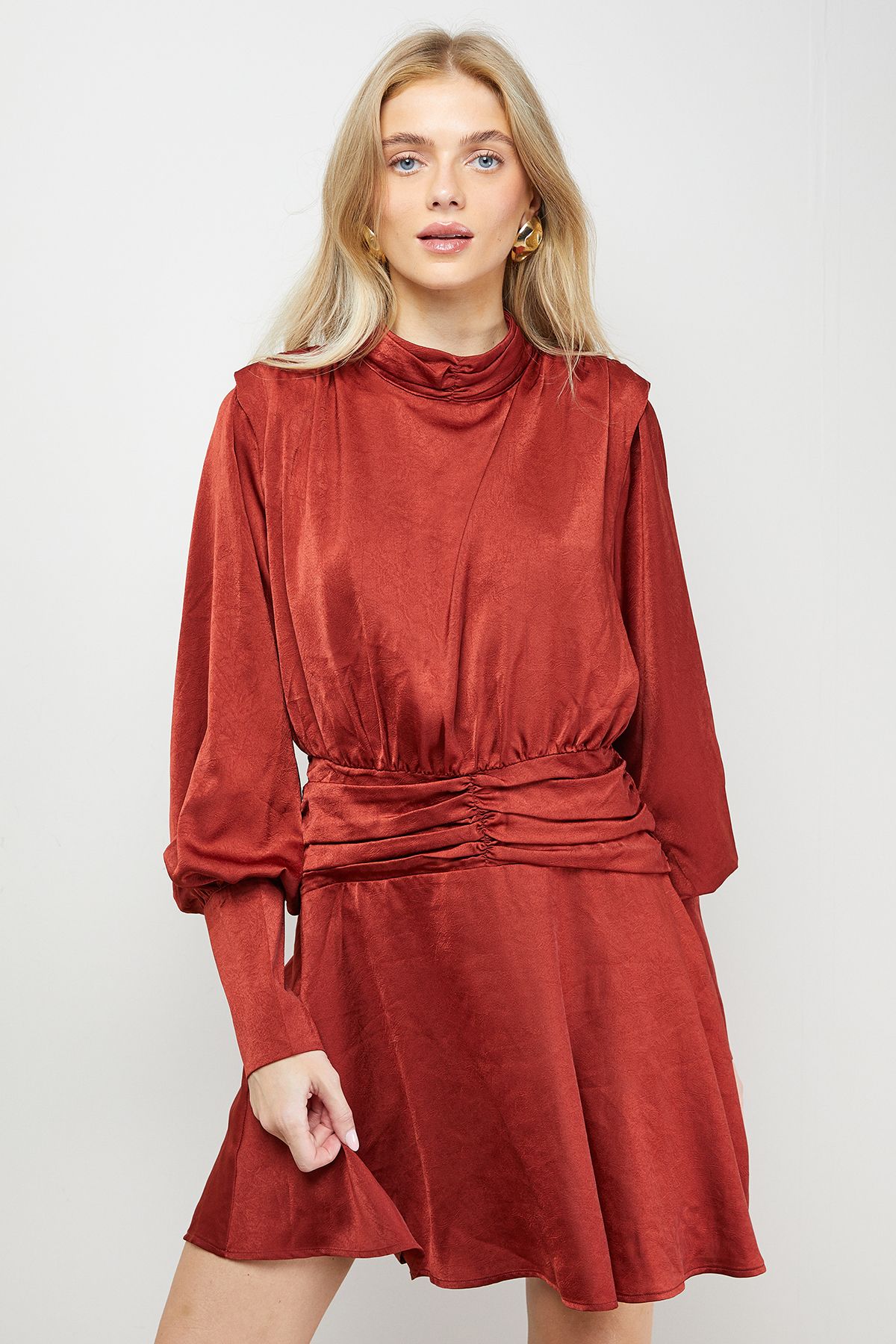 Oasis Volume Shoulder Western Mini Dress Ginger image 1