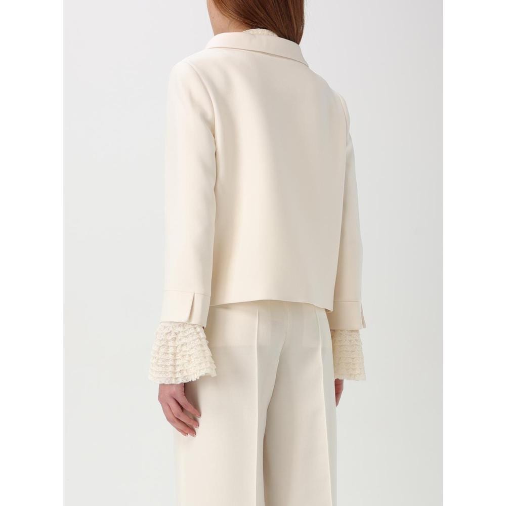 Valentino Cropped Crepe Blazer Lace Cuffs Wo - Yellow Cream Jackets image 3