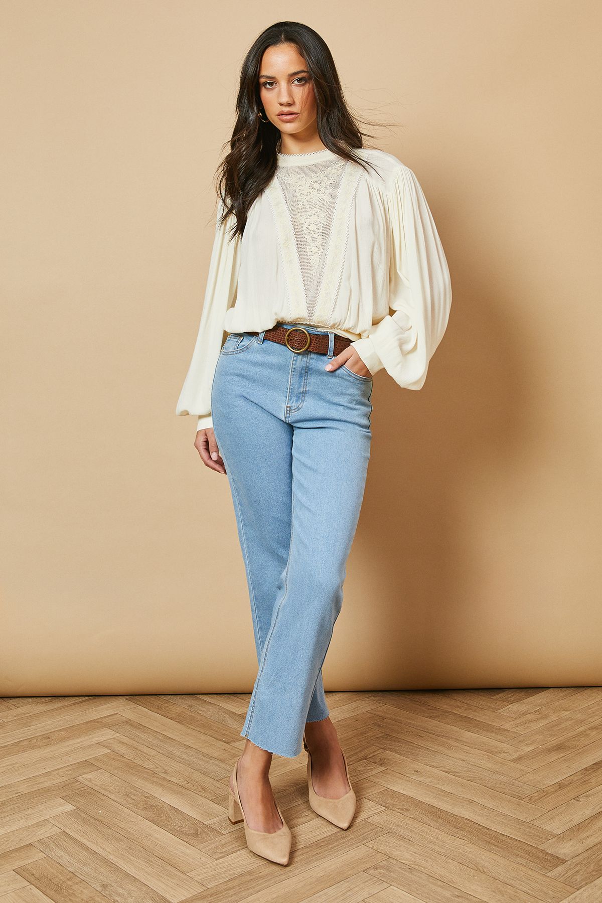 Oasis Enrya Faux Suede Slingback Low Block Heel Shoes Beige image 3