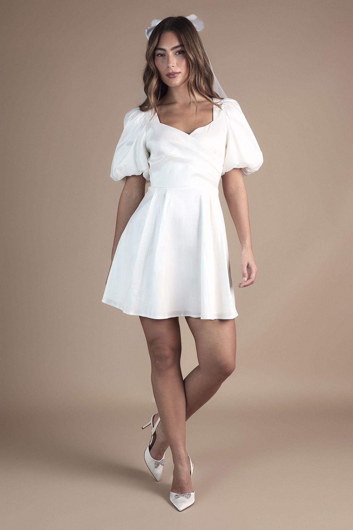 Coast Puff Sleeve Mini Dress Wedding Dress With Tie Back Ivory image 4