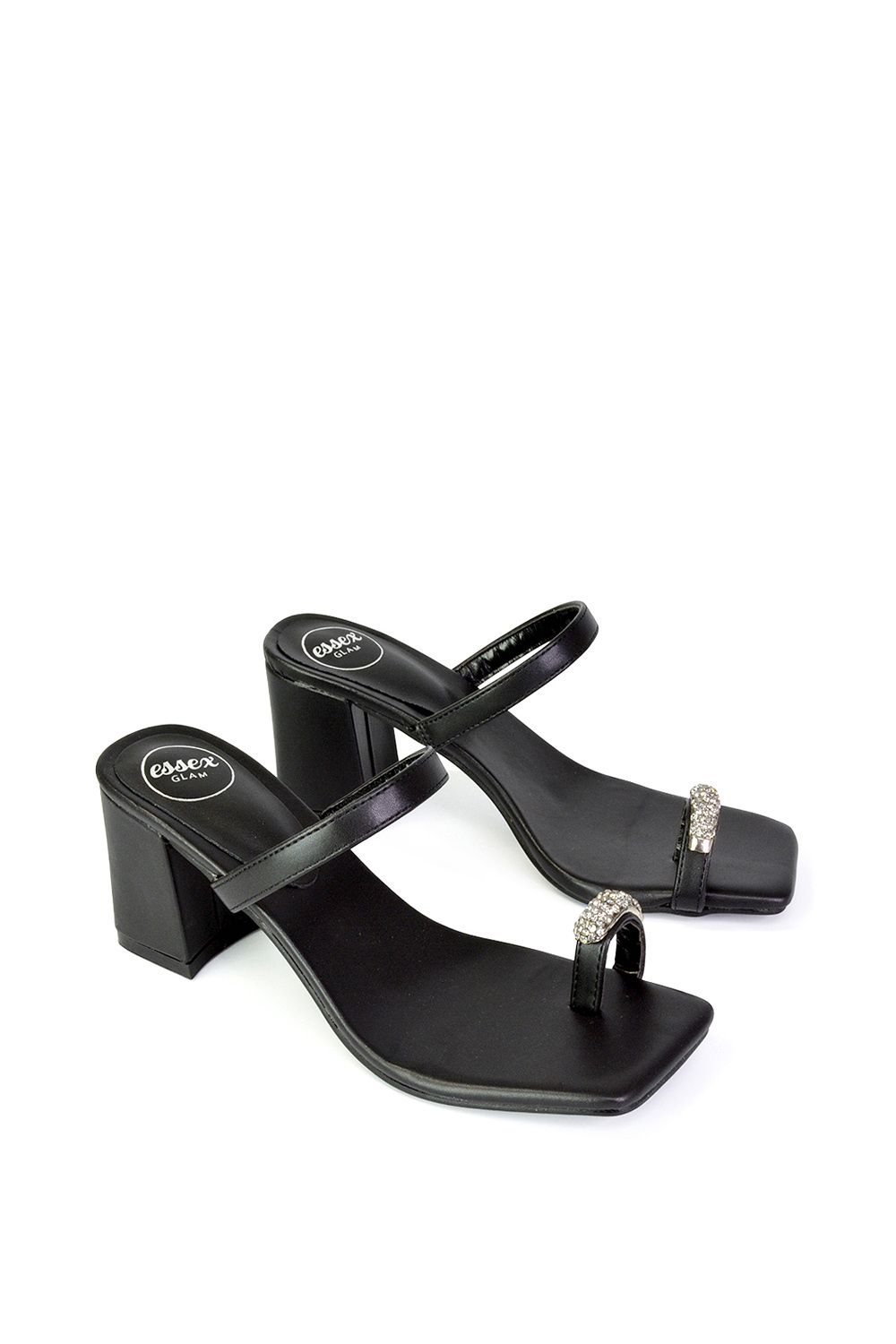 XY London 'Daiquiri' Double Strap Square Toe Ring Block Heel Sandals image 5