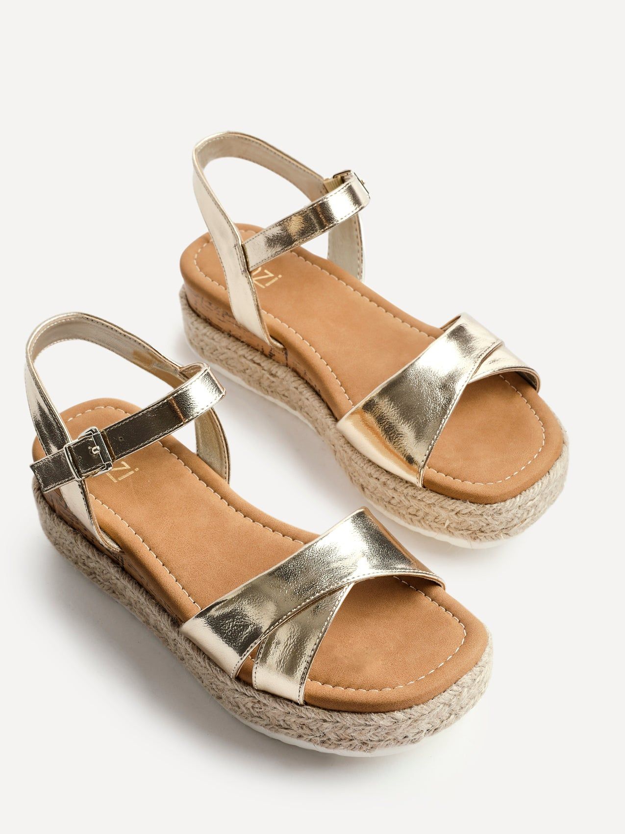 Linzi Sarelli Wide Fit Gold Flatform Sandals image 5