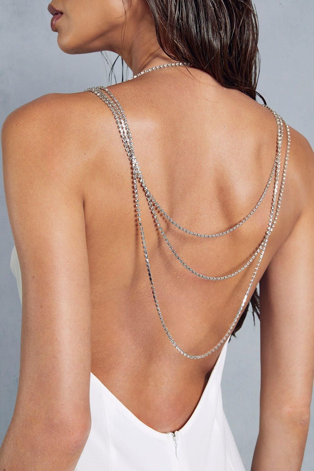 MissPap Satin Diamante Draped Back Cowl Maxi Dress Ivory image 6