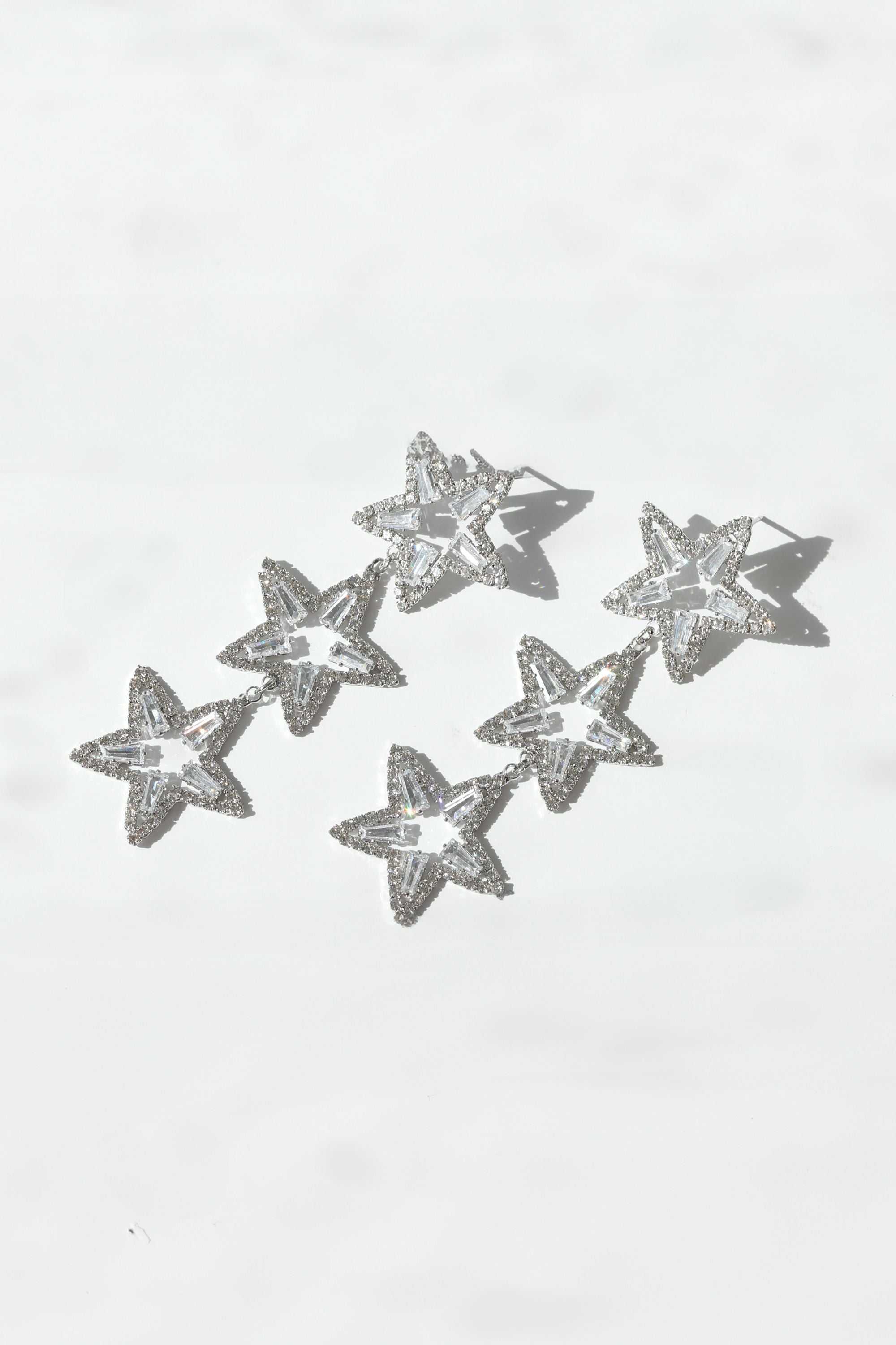 Mood Silver Crystal Triple Star Statement Drop Earrings image 5