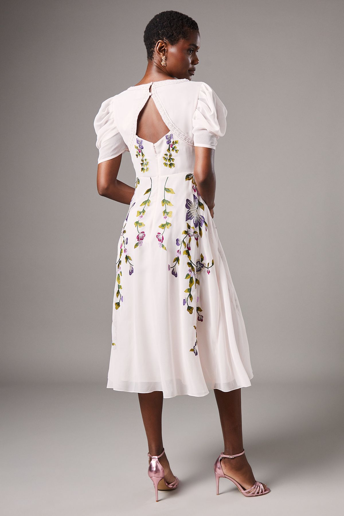 Coast Embroidered Midi Dress Nude image 3