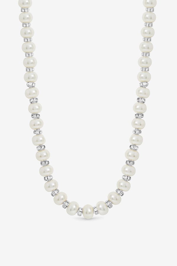 Jon Richard Silver Plated dand Pave Pearl Necklace