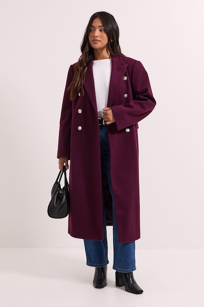 Dorothy Perkins Petite Midi Length Fitted Military Coat Burgundy