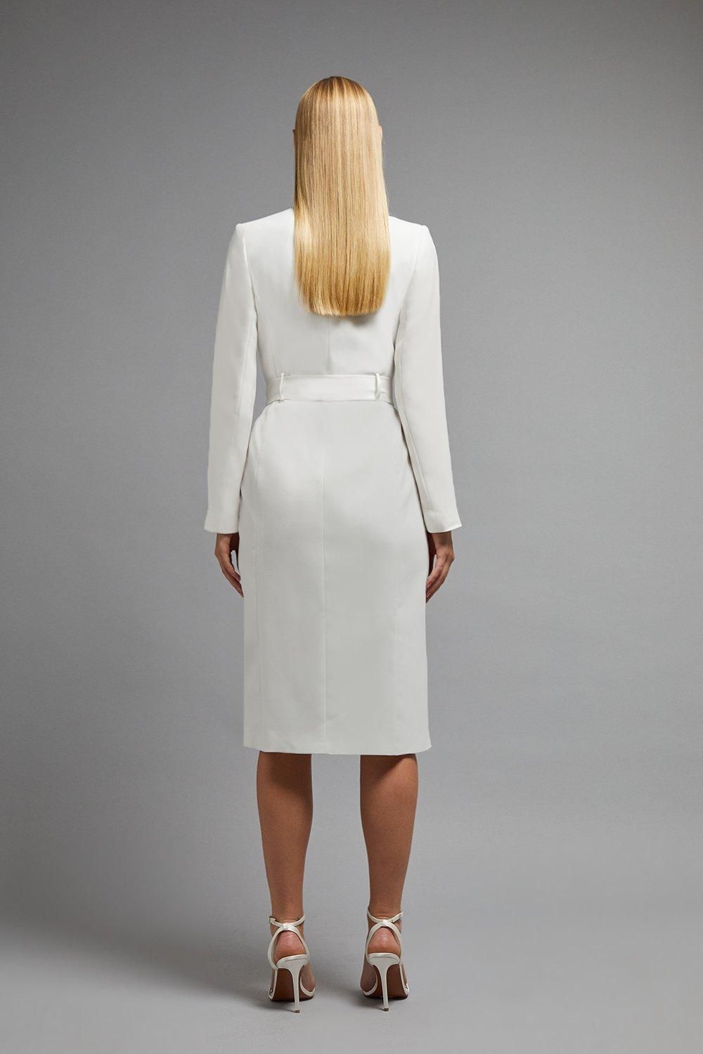 Coast Premium Midi Tie Waist Tuxedo Dress Ivory image 3